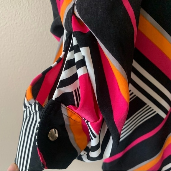 Cache Bright Colorful Striped Abstract Pullover V Neck Tunic/ Blouse Size M - Picture 8 of 13